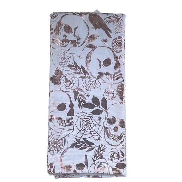 Skull Metallic Pink Tik Tok Viral Halloween Kitchen Towels Tahari 2 pk NWT - Picture 4 of 6